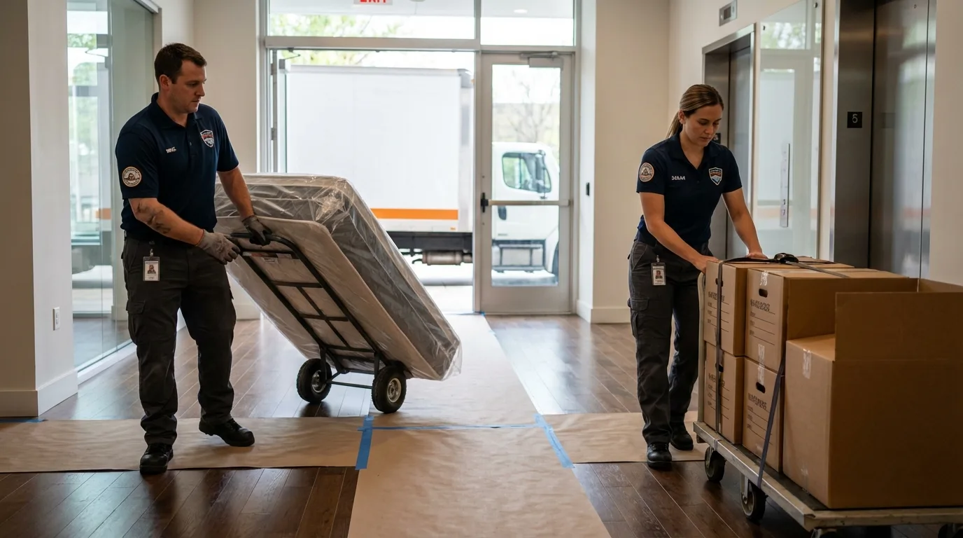 Professional apartment movers loading elevator in Paducah, KY